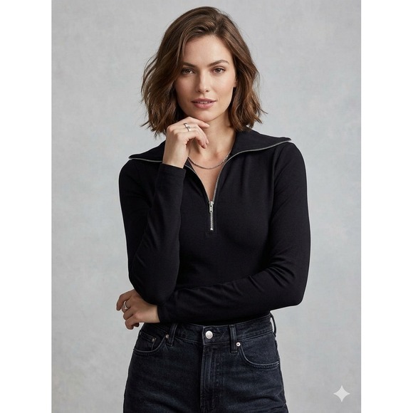 Gestuz Tops - Gestuz MalbaGZ Zipper Rollneck Black Quarter Zip Long Sleeve Top 10905890 XS